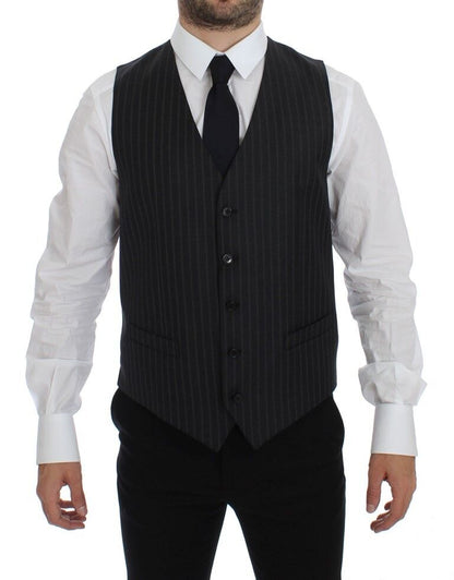 Elegante chaleco de lana a rayas grises