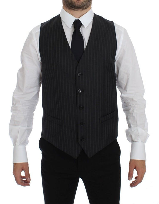 Elegante chaleco de lana a rayas grises
