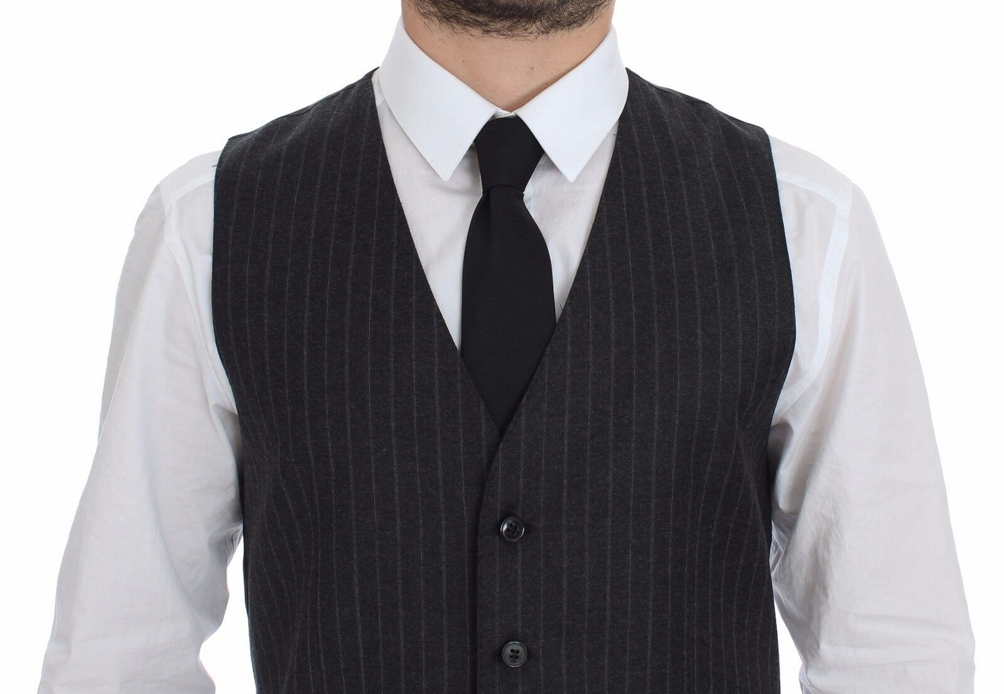 Elegante chaleco de vestir a rayas grises