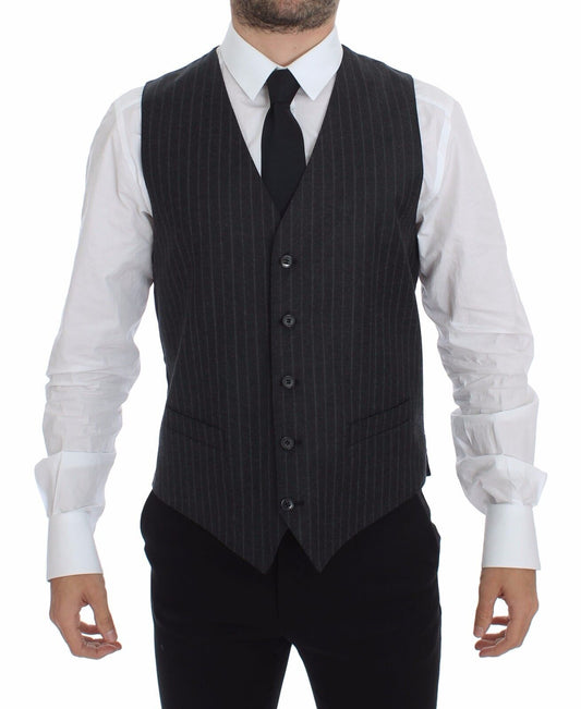 Elegante chaleco de vestir a rayas grises