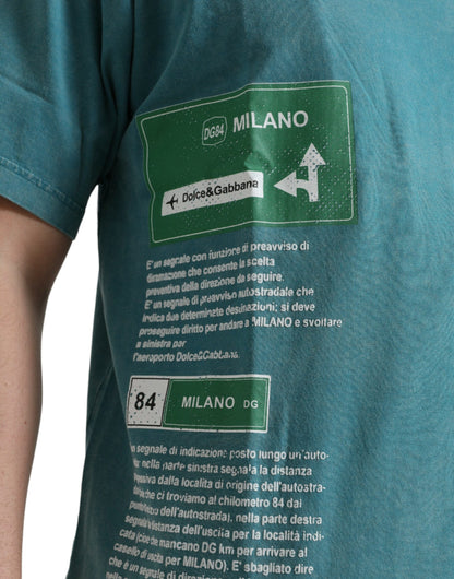 Camiseta de algodón con motivo Milano en azul chic