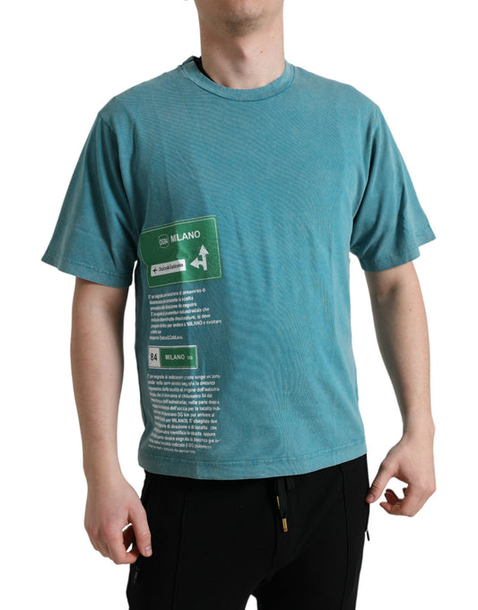 Camiseta de algodón con motivo Milano en azul chic