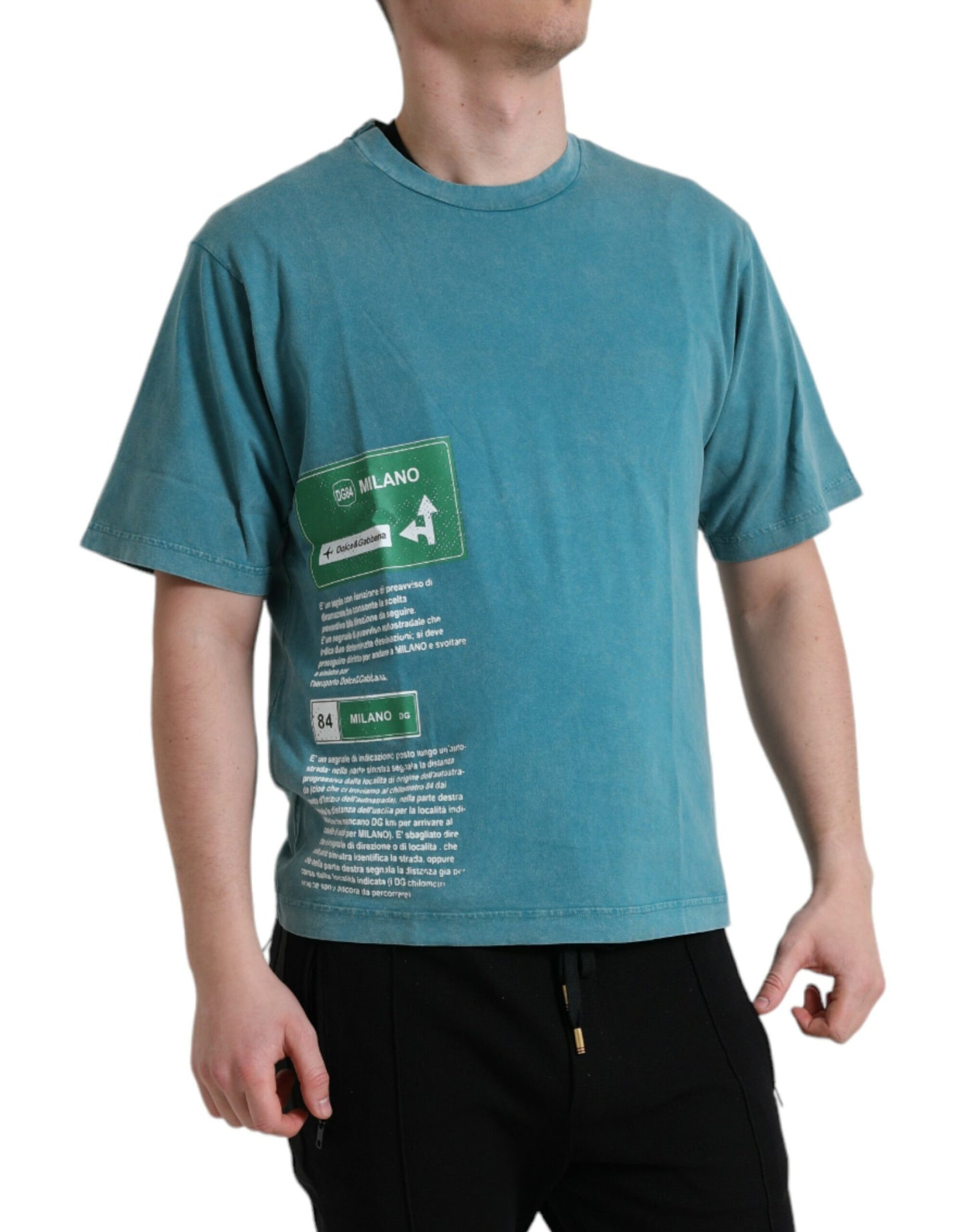Camiseta de algodón con motivo Milano en azul chic