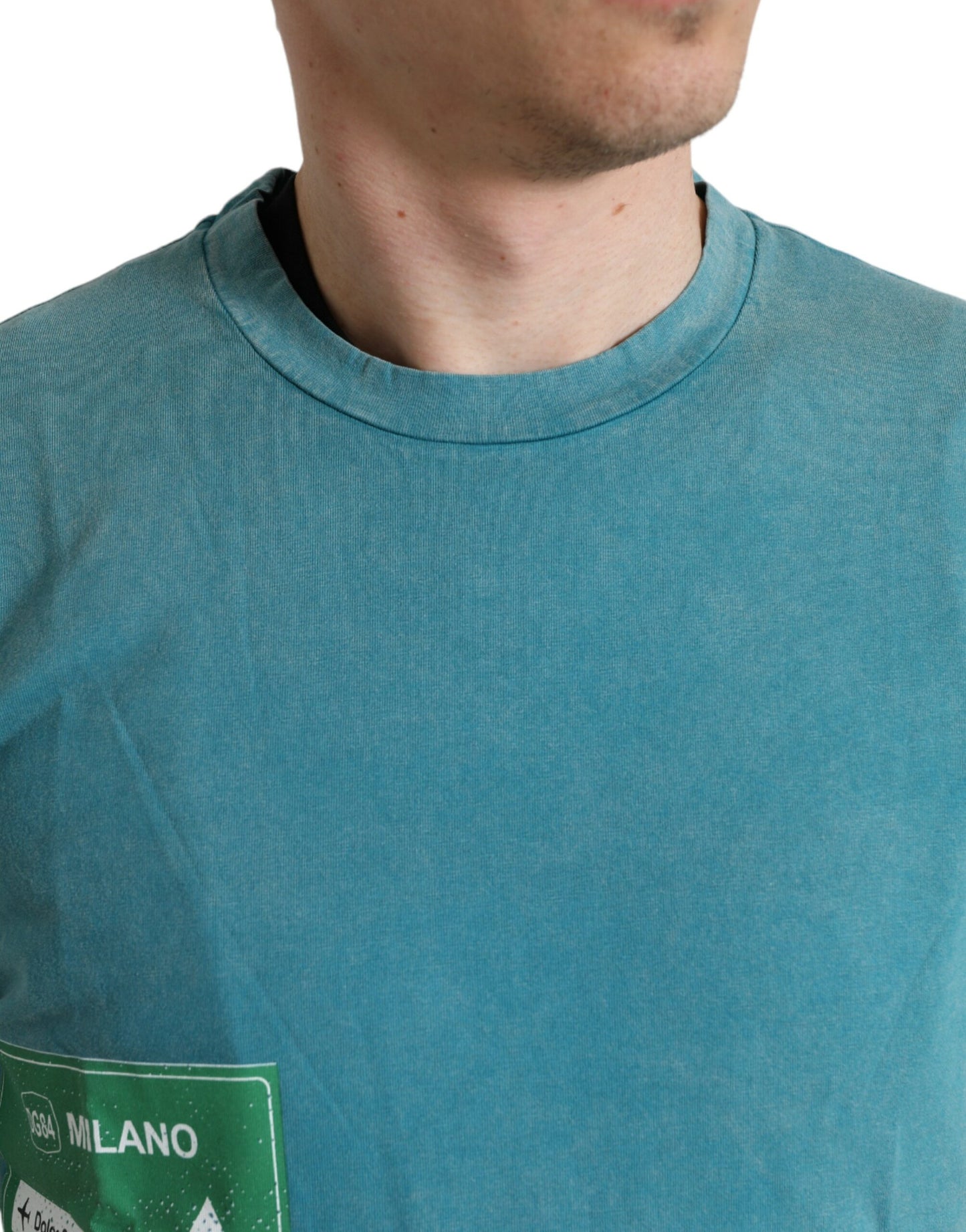 Camiseta de algodón con motivo Milano en azul chic