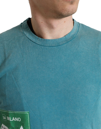 Camiseta de algodón con motivo Milano en azul chic