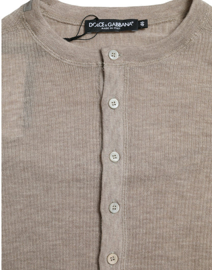 Elegante suéter de cachemira Henley beige
