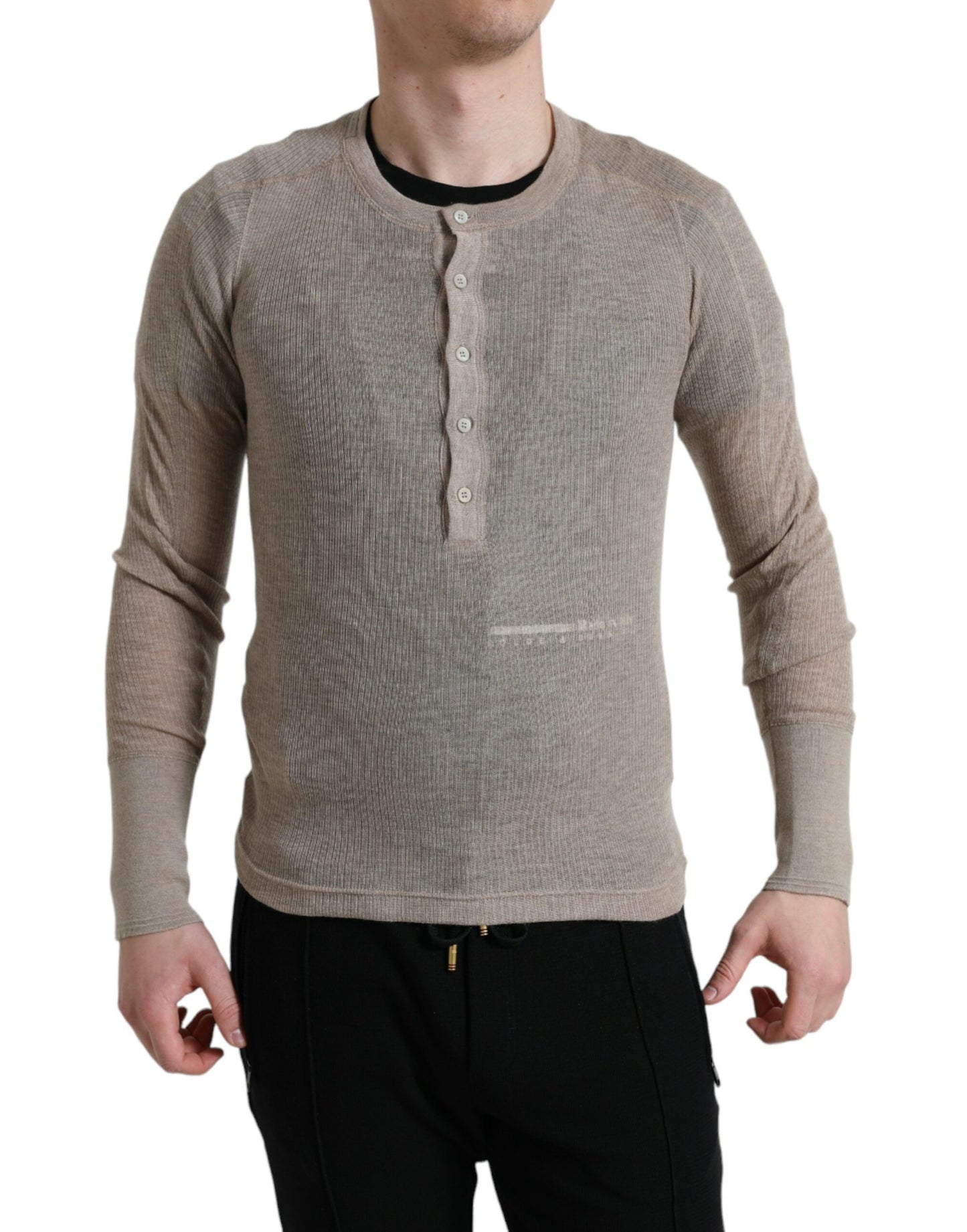 Elegante suéter de cachemira Henley beige