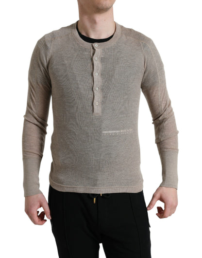 Elegante suéter de cachemira Henley beige