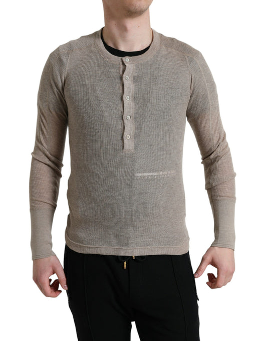 Elegante suéter de cachemira Henley beige