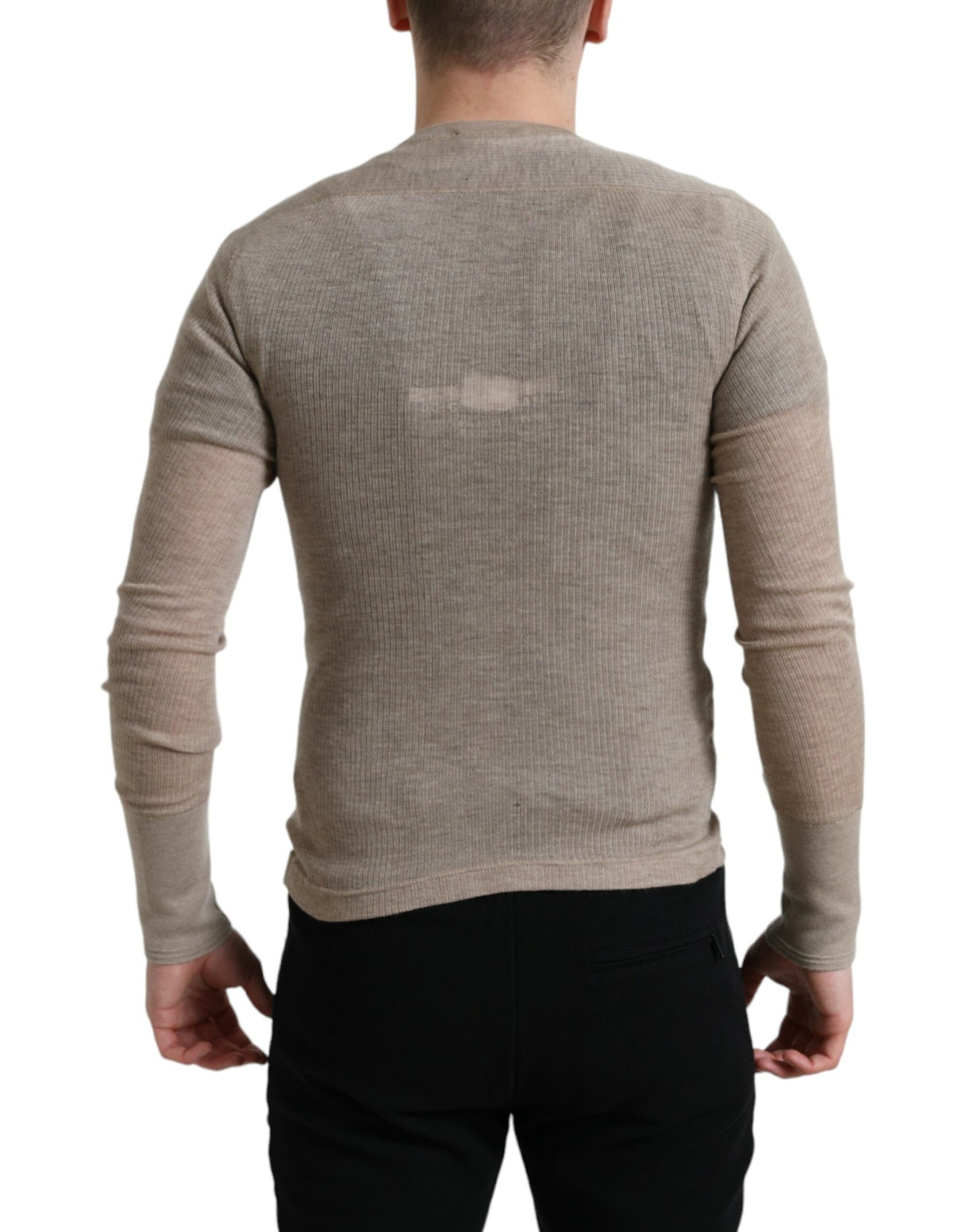 Elegante suéter de cachemira Henley beige