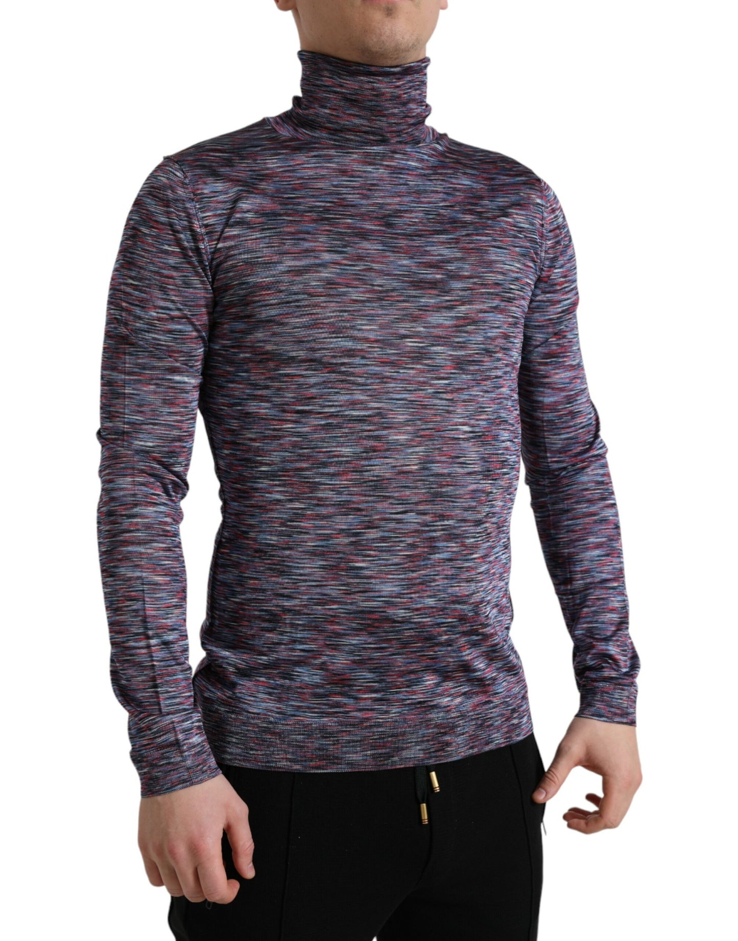 Elegante suéter de cuello alto en azul y morado
