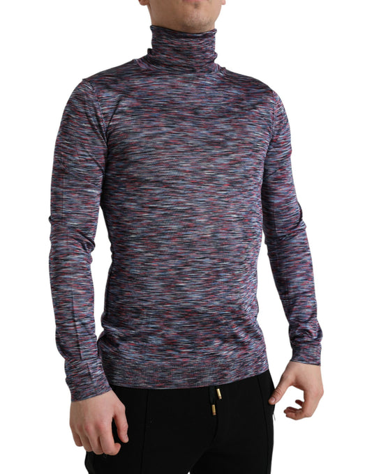 Elegante suéter de cuello alto en azul y morado