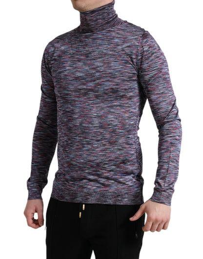 Elegante suéter de cuello alto en azul y morado