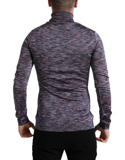 Elegante suéter de cuello alto en azul y morado