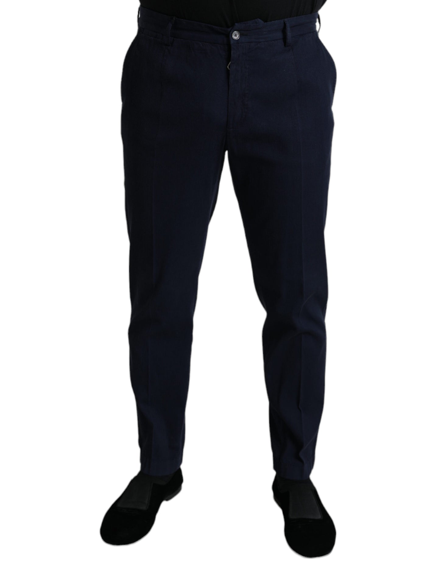 Elegantes pantalones de vestir ajustados de color azul oscuro