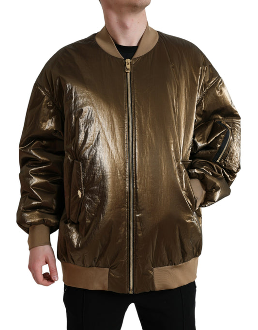 Elegante chaqueta bomber de color bronce