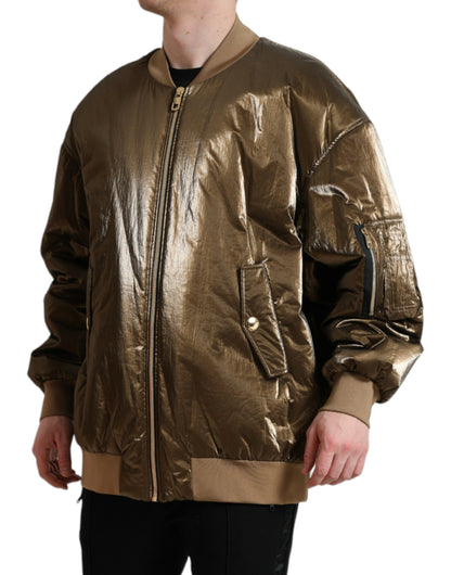 Elegante chaqueta bomber de color bronce
