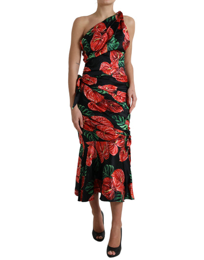 Vestido drapeado de seda con elegancia tropical