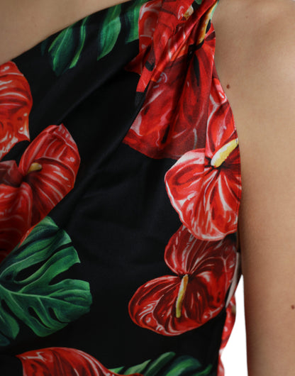 Vestido drapeado de seda con elegancia tropical