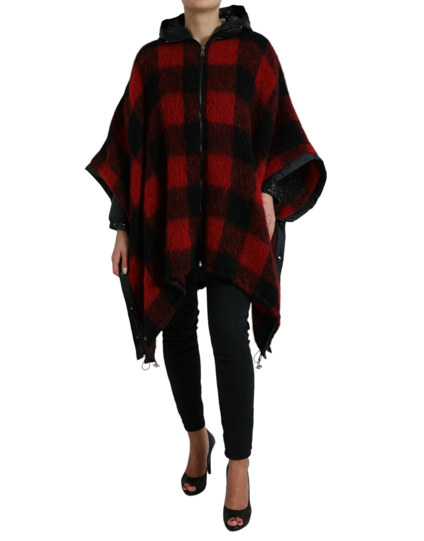 Chaqueta tipo poncho elegante con cuadros estilo búfalo