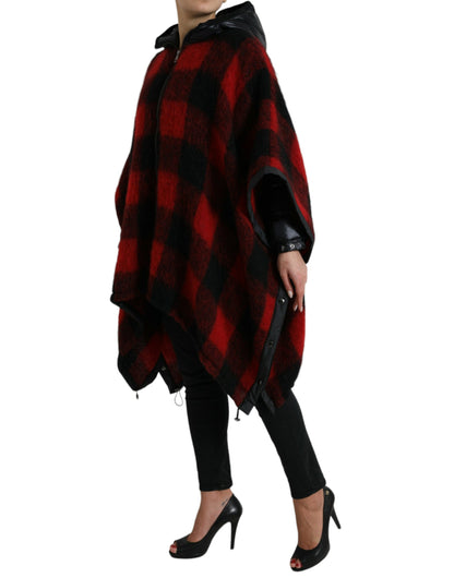 Chaqueta tipo poncho elegante con cuadros estilo búfalo