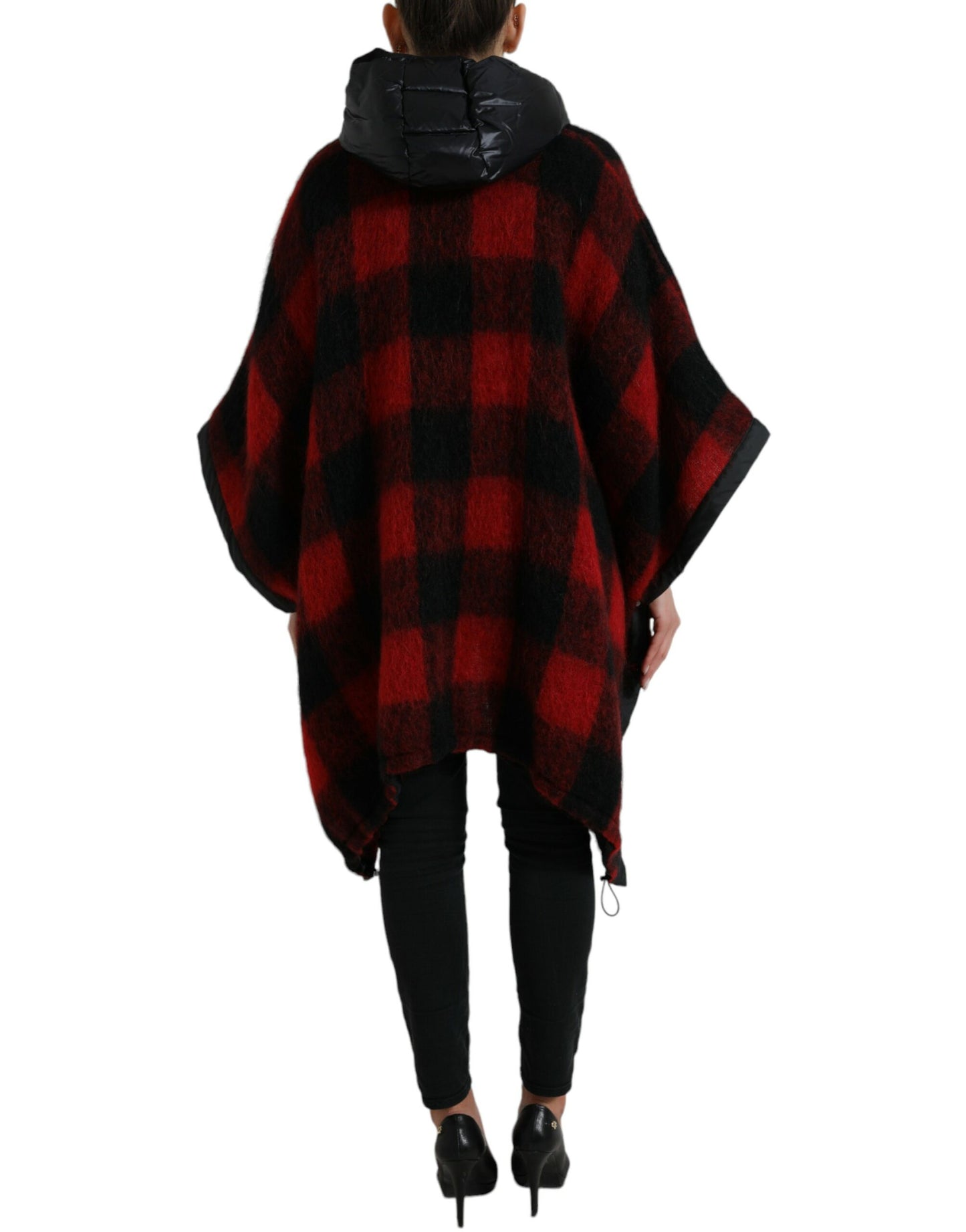 Chaqueta tipo poncho elegante con cuadros estilo búfalo
