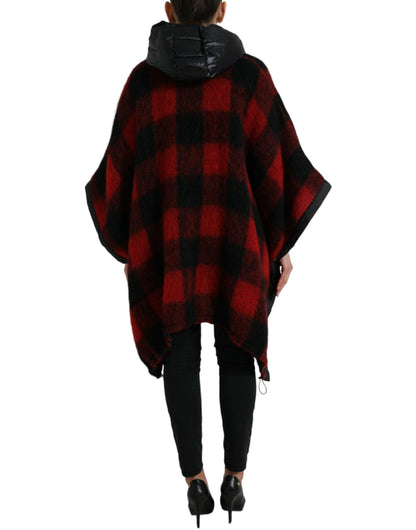 Chaqueta tipo poncho elegante con cuadros estilo búfalo