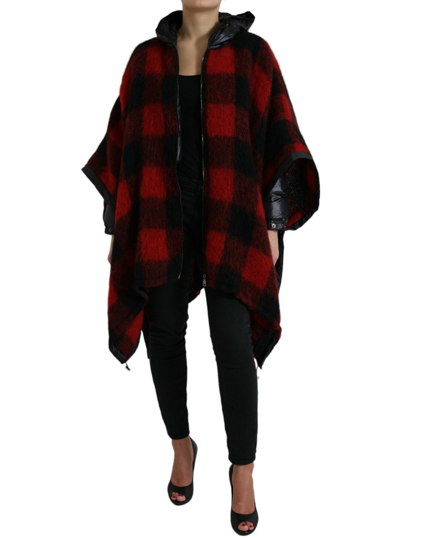 Chaqueta tipo poncho elegante con cuadros estilo búfalo