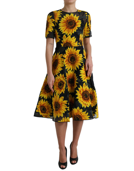 Vestido midi veraniego de girasoles con corte en A
