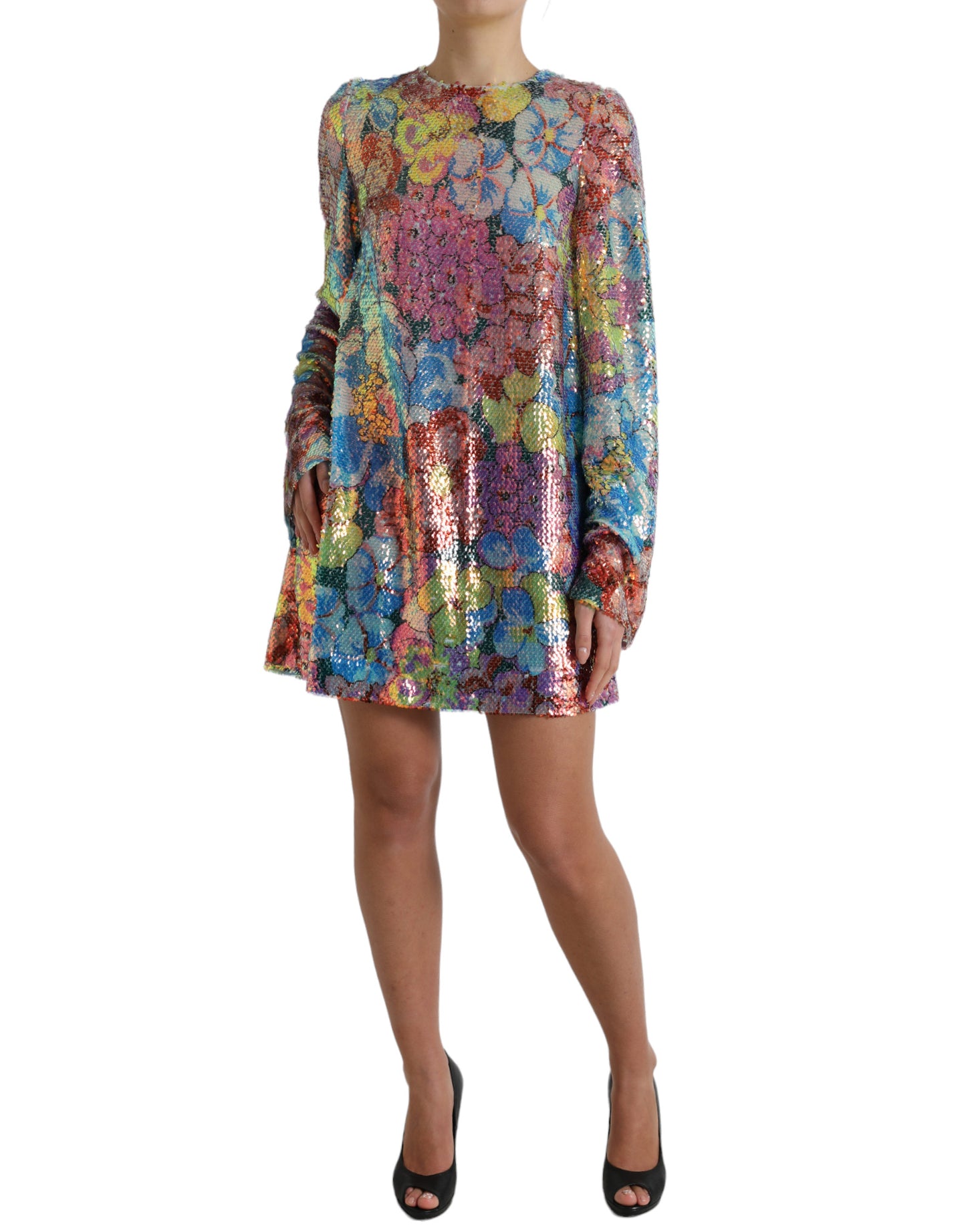 Elegante minivestido floral con lentejuelas