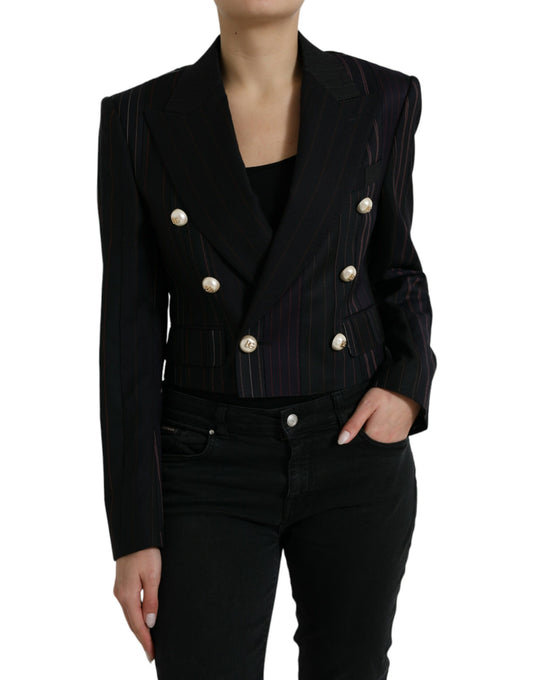 Elegante blazer de lana cruzado a rayas