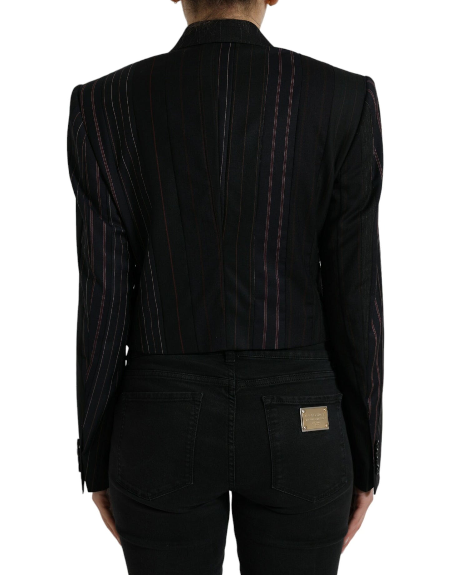 Elegante blazer de lana cruzado a rayas