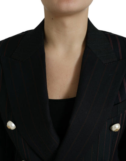 Elegante blazer de lana cruzado a rayas