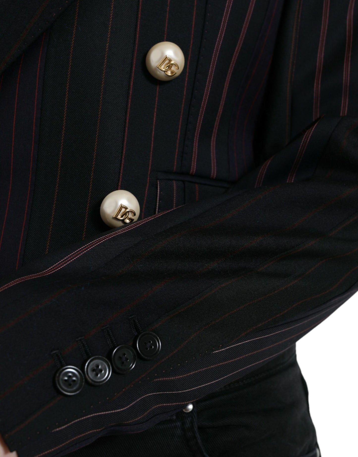 Elegante blazer de lana cruzado a rayas