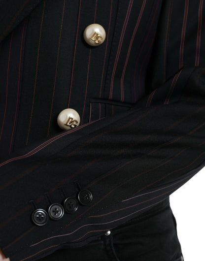 Elegante blazer de lana cruzado a rayas
