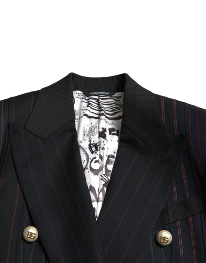 Elegante blazer de lana cruzado a rayas