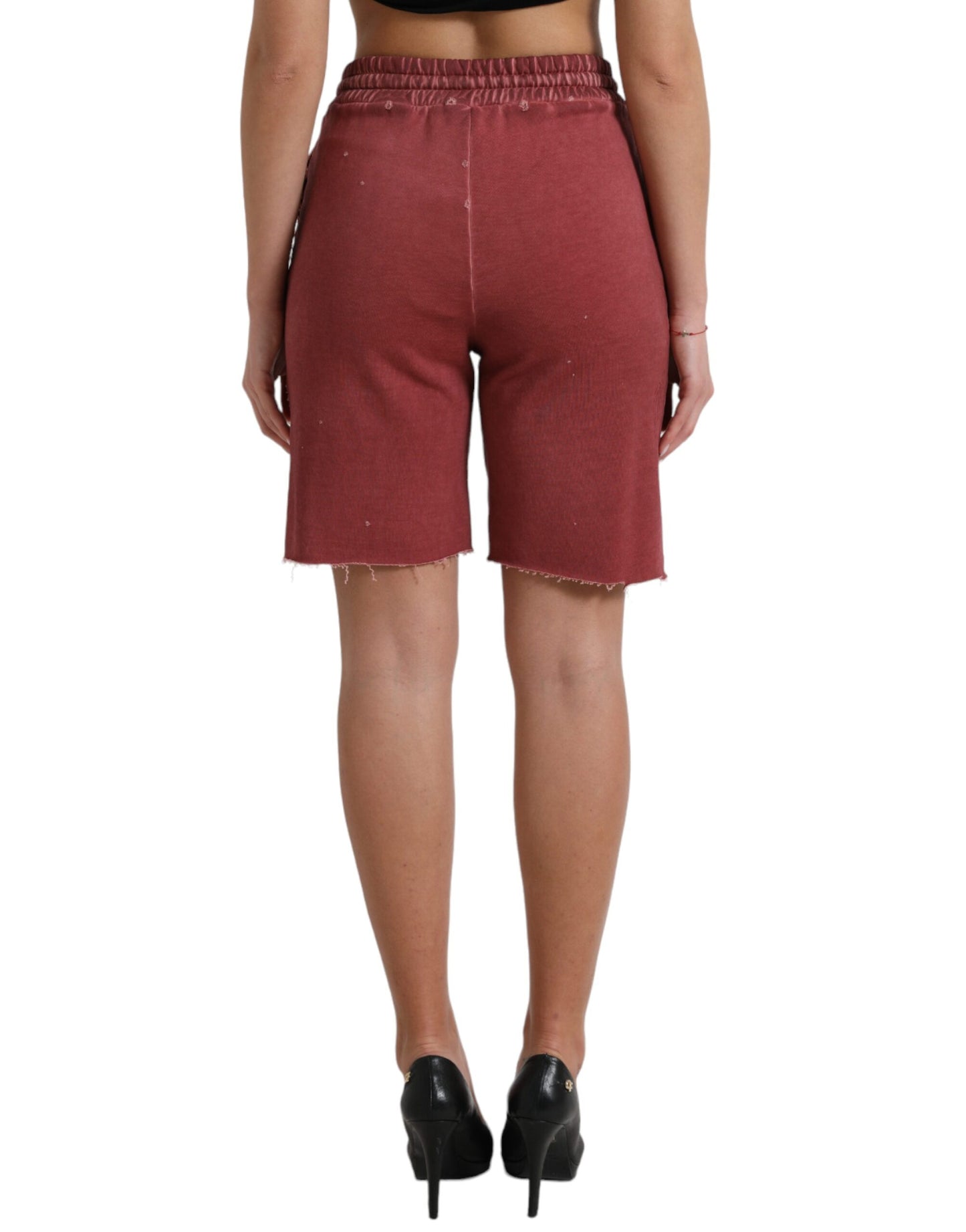 Pantalones cortos deportivos elegantes de diseño de cintura alta en color granate