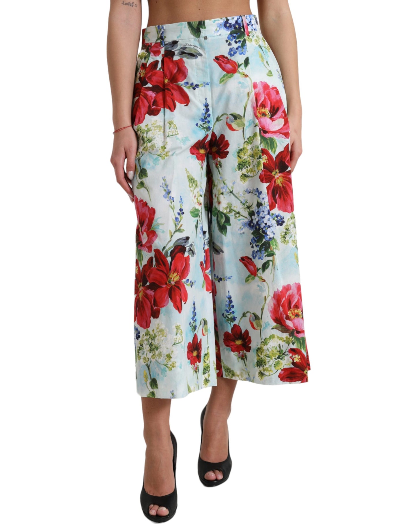 Pantalones anchos de cintura alta con estampado floral