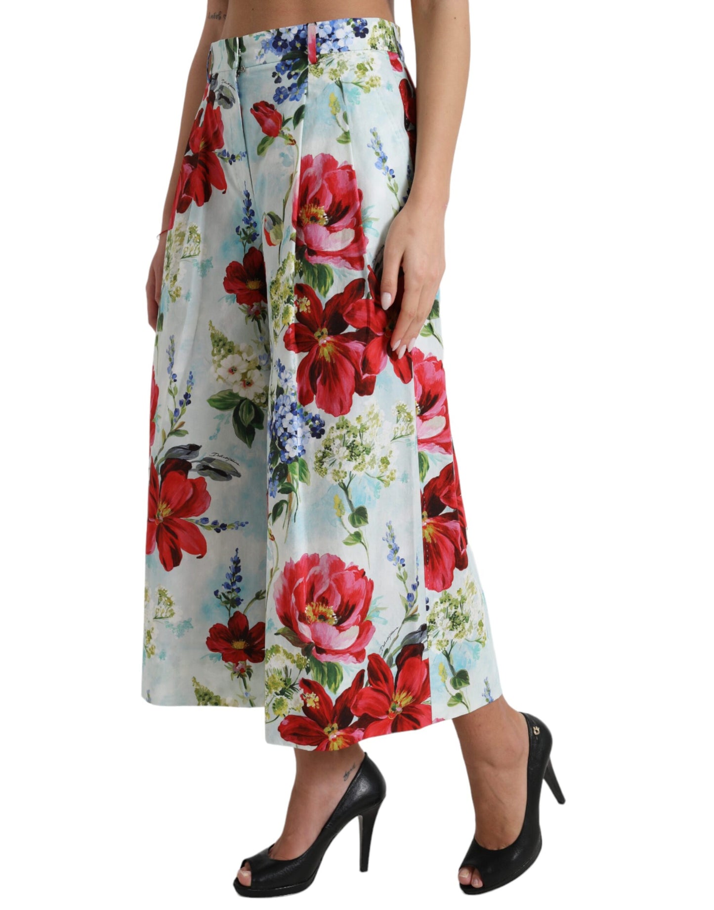 Pantalones anchos de cintura alta con estampado floral