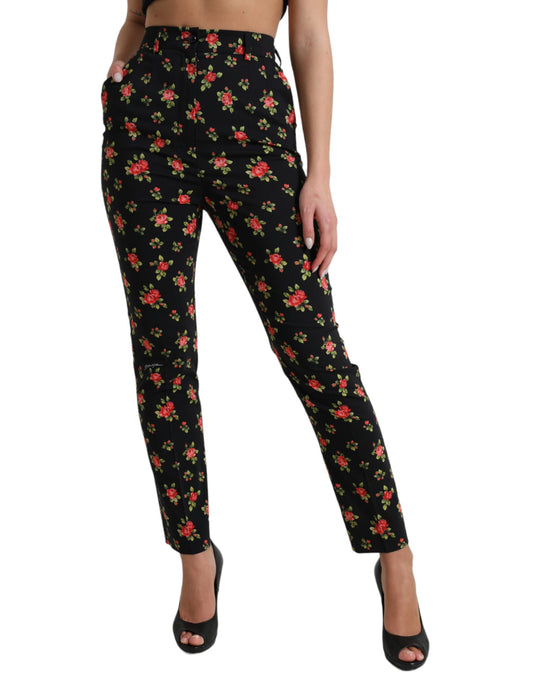 Elegantes pantalones cónicos florales de cintura alta