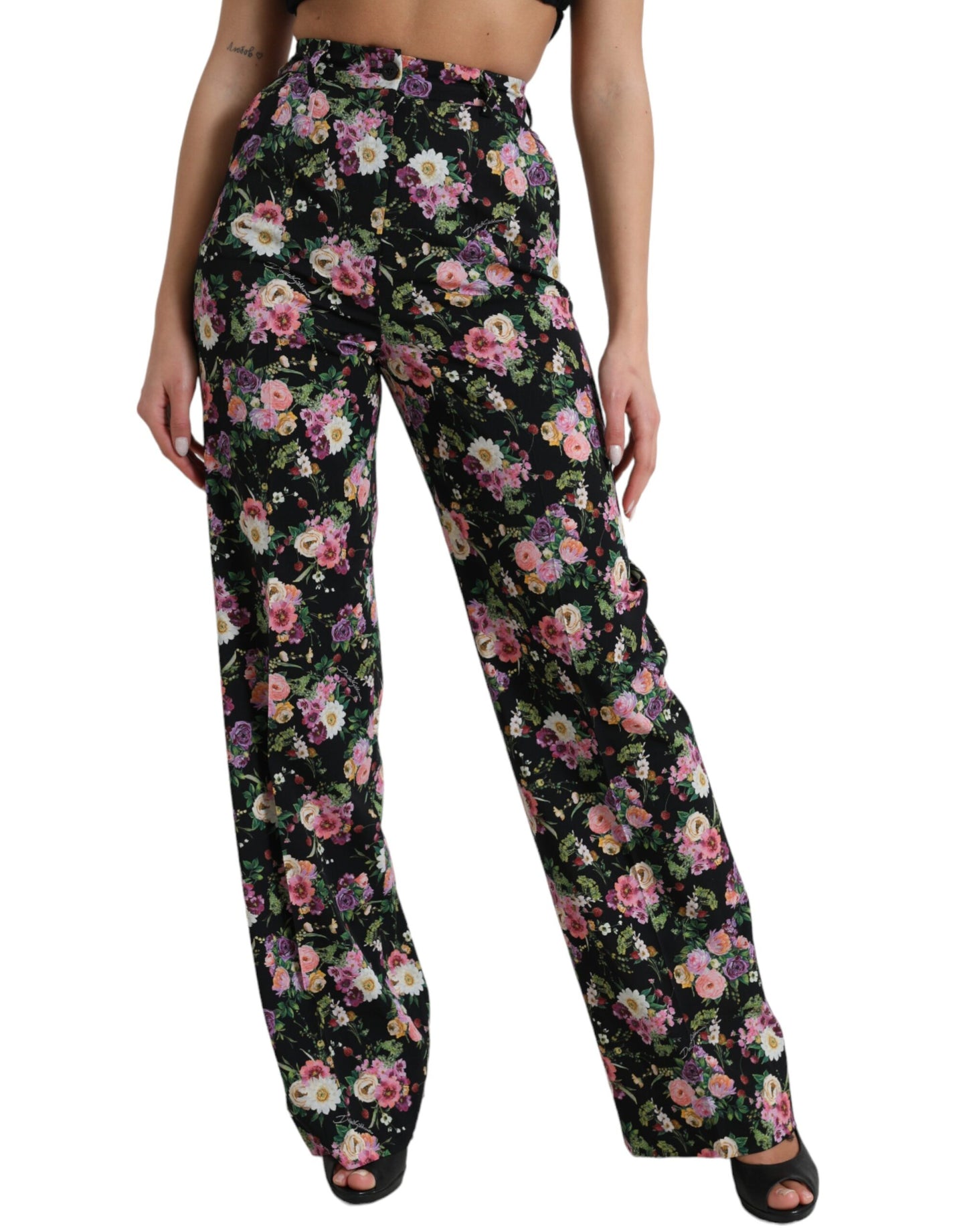 Pantalones anchos de cintura alta con estampado floral