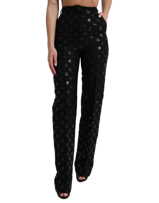 Pantalones rectos elegantes de cintura alta con estampado de logotipo