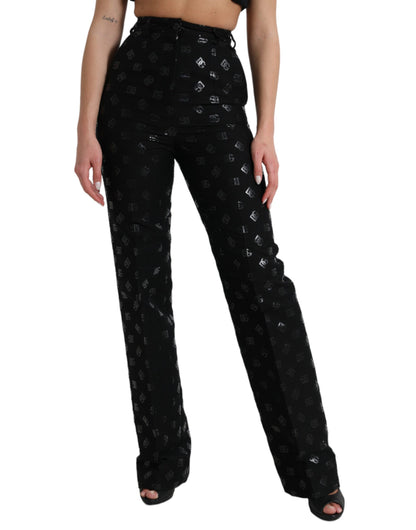 Pantalones rectos elegantes de cintura alta con estampado de logotipo