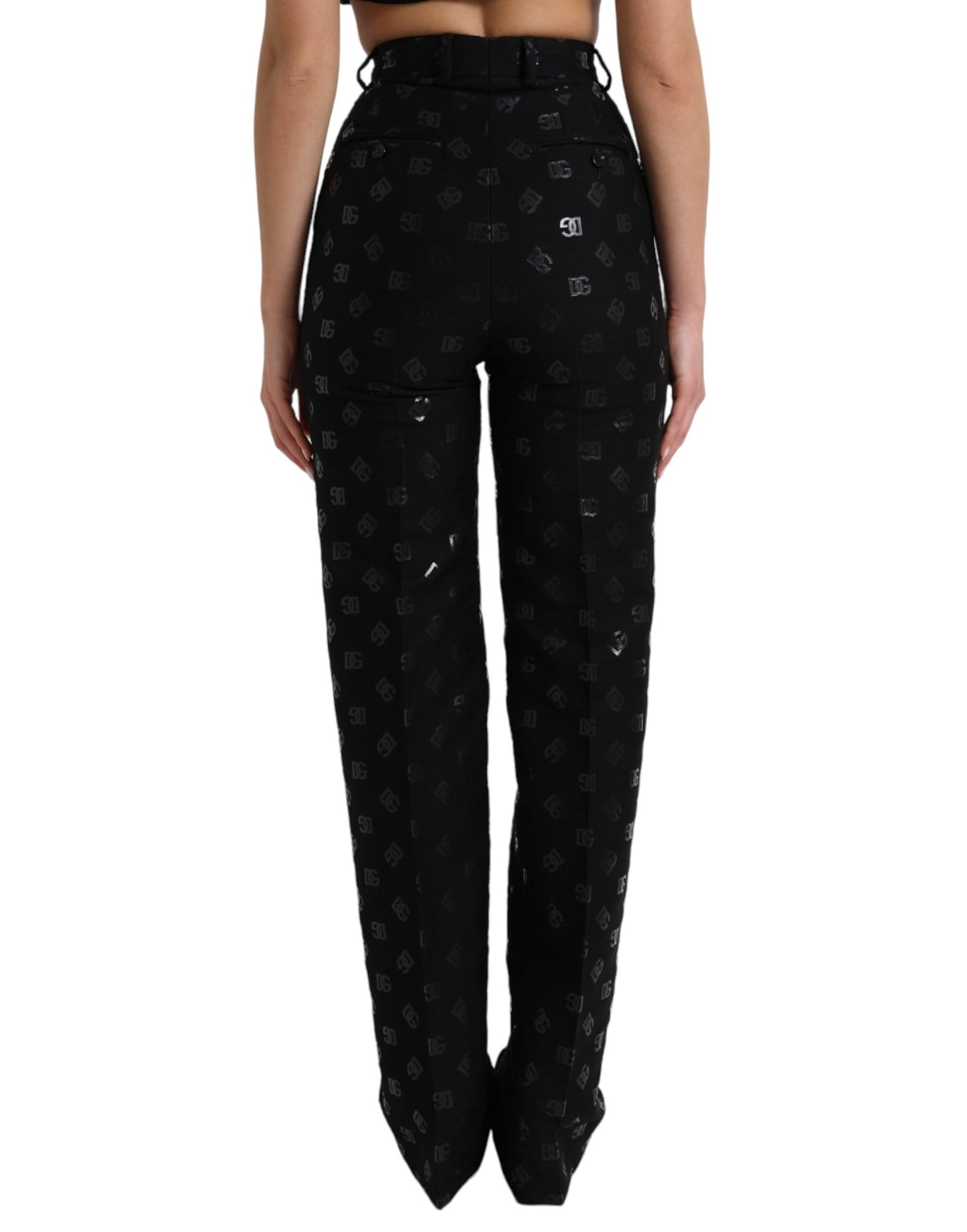 Pantalones rectos elegantes de cintura alta con estampado de logotipo