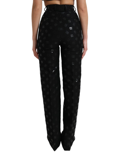 Pantalones rectos elegantes de cintura alta con estampado de logotipo