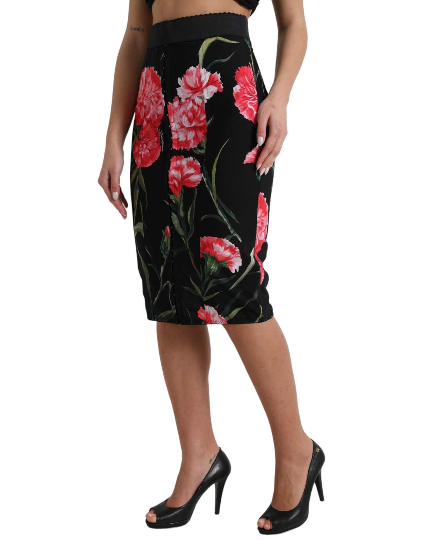 Falda lápiz de cintura alta con estampado floral