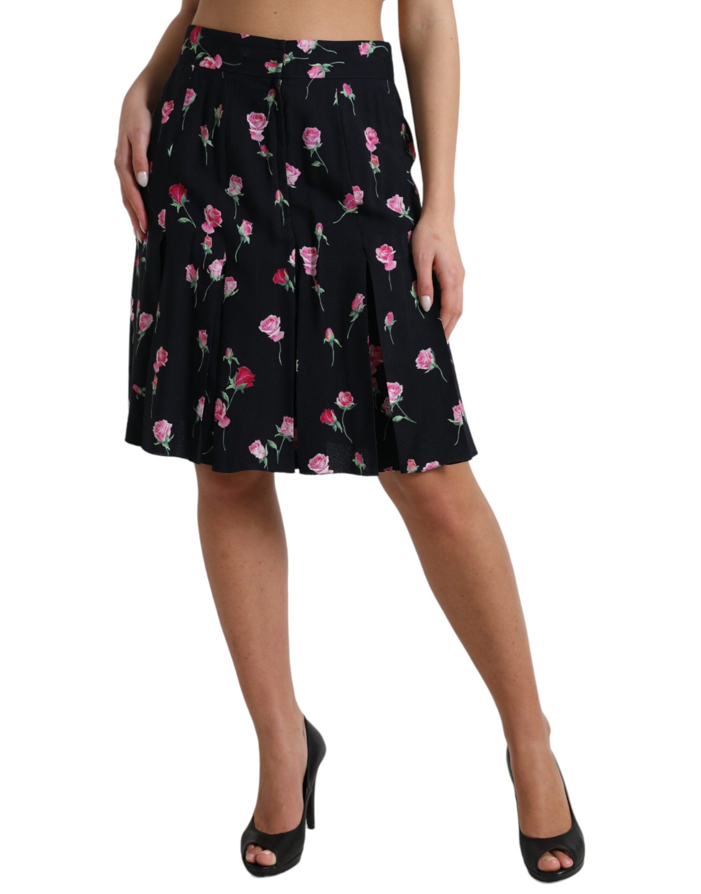 Elegante falda floral hasta la rodilla con corte en A