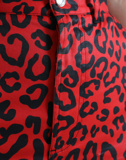 Minifalda de leopardo roja de cintura alta