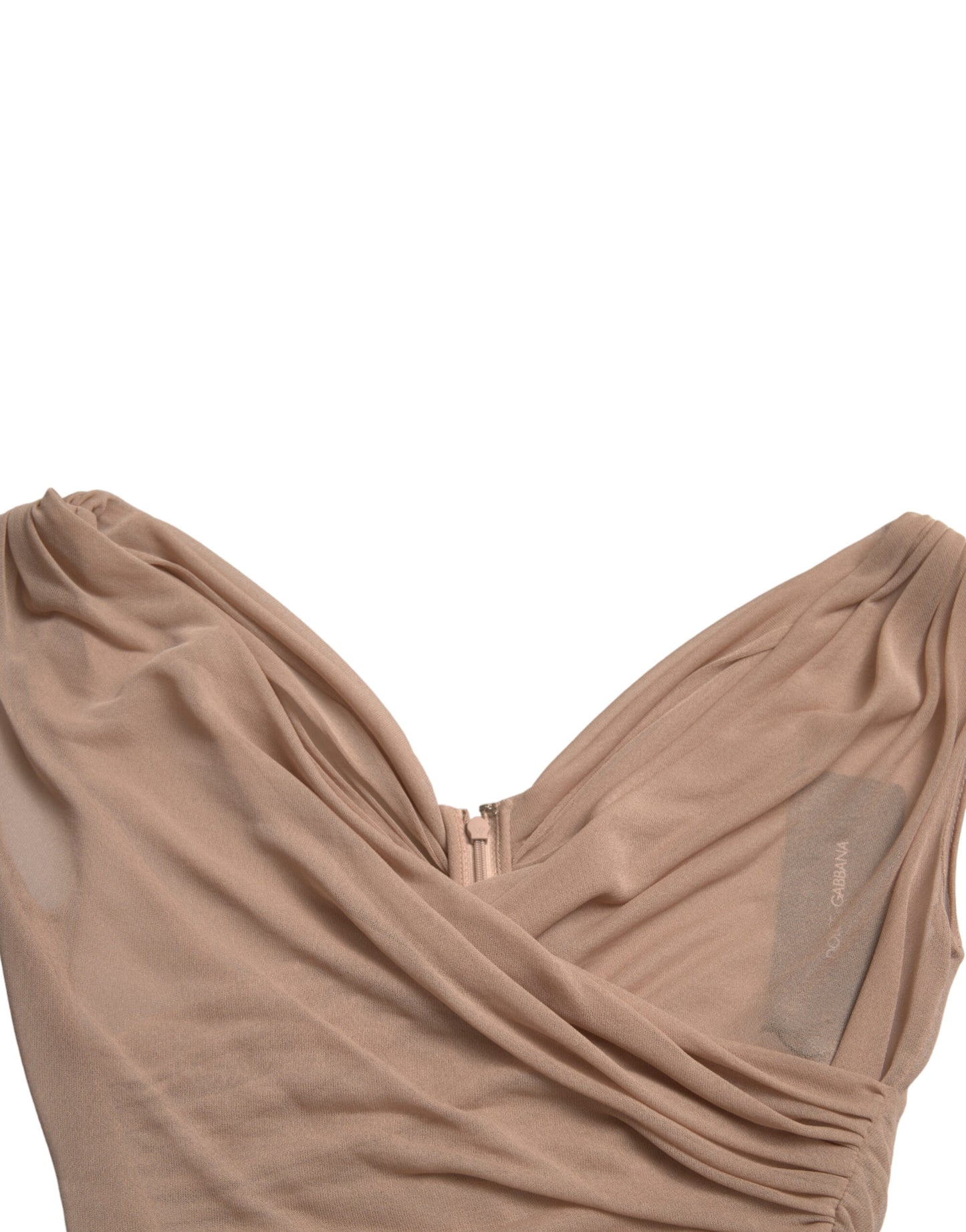 Elegante top sin mangas con escote en V en color beige transparente