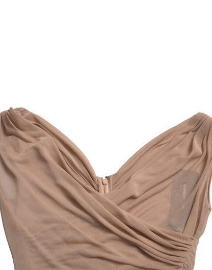 Elegante top sin mangas con escote en V en color beige transparente